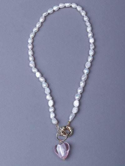 White Stoned Exquisite Necklace With A Heart Shape Pendant - Odette