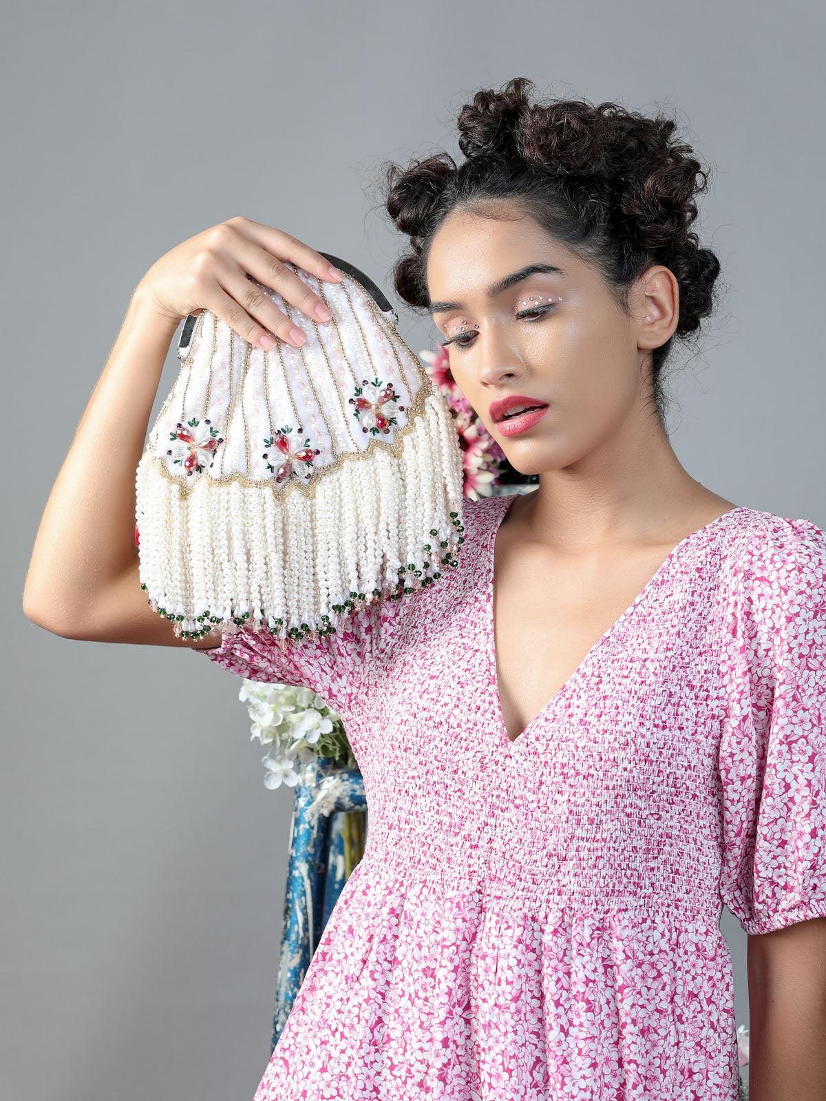 White stunning tassel embellished sling bag - Odette