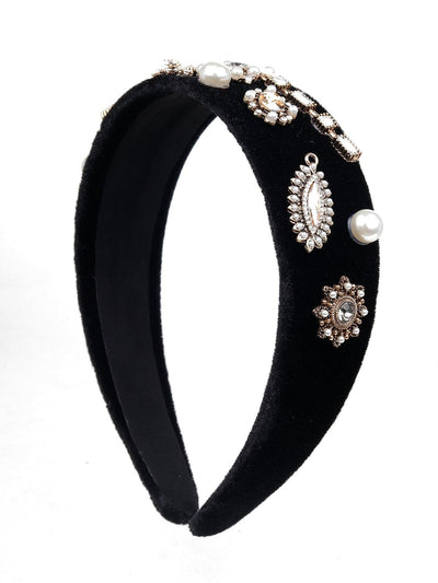 Wide Black Crystal-Embellished Hairband - Odette