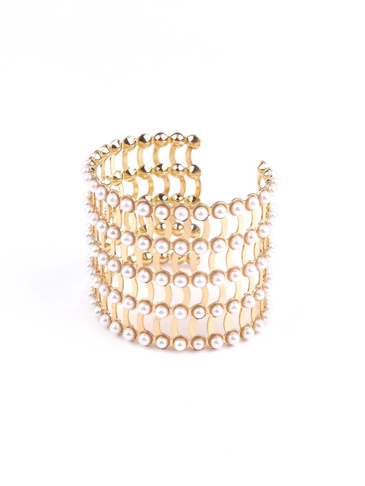 Wide gold tone hand cuff bracelet - Odette
