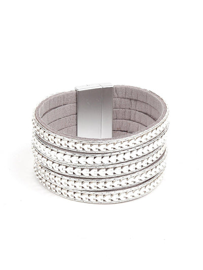Wide Silver-Tone Layered Cuff Bracelet - Odette