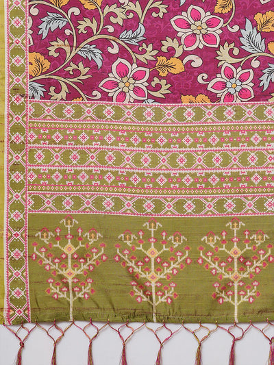 wine Festive Bhagalpuri Silk Printed Saree With Unstitched Blouse - Odette