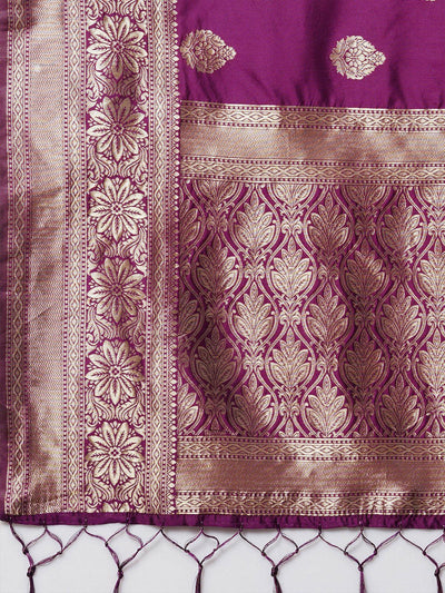 wine Festive Silk Blend Woven Design Saree With Unstitched Blouse - Odette