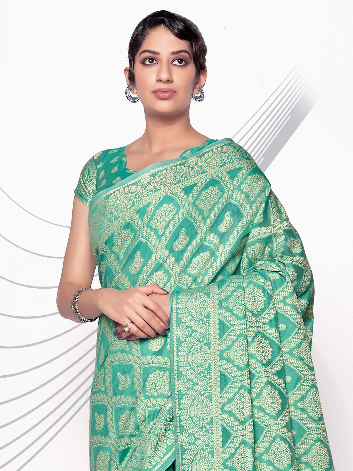 Women's Black & Maroon Silk Ethnic Motifs Top With ShararaMahotsav Women's Green Lucknowi Cotton Hand Weaving Work Saree With Blouse Piece - Odette