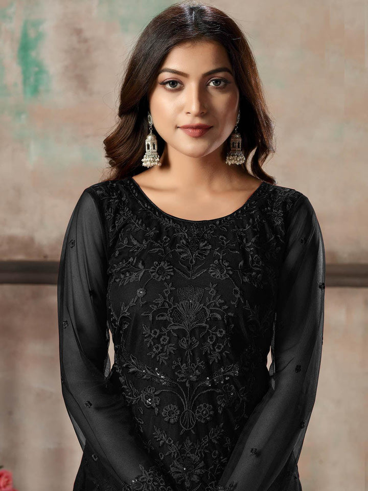 Buy Women's Black Net Semi Stitched Salwar Suit- Online. – Odette