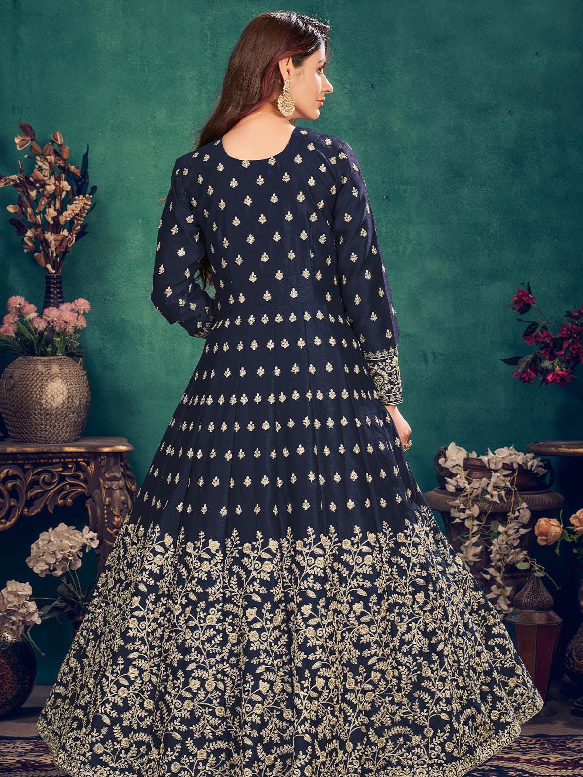 Women's Blue Art Silk Semi Stitched Salwar Suit - Odette