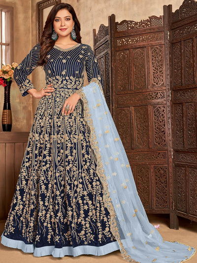 Women's Blue Faux Georgette Semi Stitched Salwar Suit - Odette