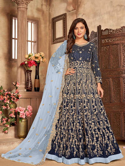 Women's Blue Faux Georgette Semi Stitched Salwar Suit - Odette