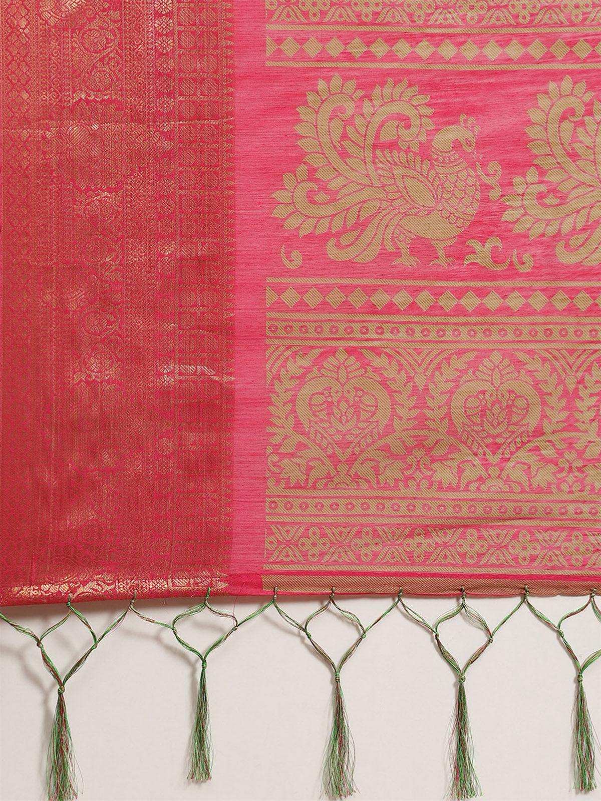 Women's Cotton Blend Green Printed Designer Saree With Blouse Piece - Odette