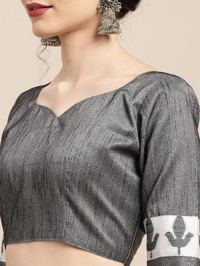 Women's Cotton Blend Grey Woven Design Handloom Saree With Blouse Piece - Odette
