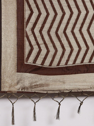 Women's Cotton Silk Brown Woven Design Handloom Saree With Blouse Piece - Odette