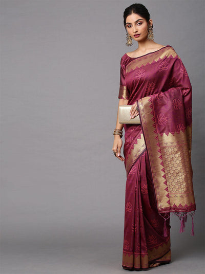 Women's Cotton Silk Magenta Printed Celebrity Saree With Blouse Piece - Odette