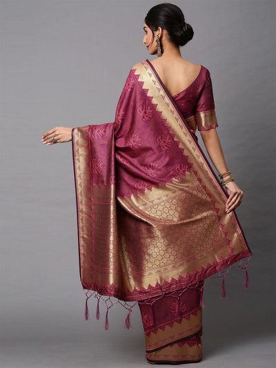 Women's Cotton Silk Magenta Printed Celebrity Saree With Blouse Piece - Odette