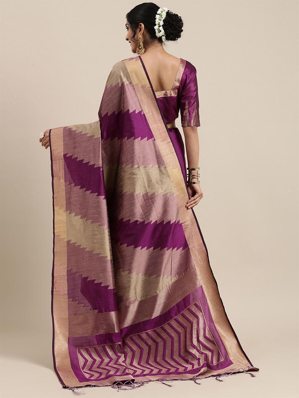 Women's Cotton Silk Magenta Woven Design Handloom Saree With Blouse Piece - Odette