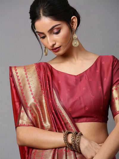 Women's Cotton Silk Maroon Printed Celebrity Saree With Blouse Piece - Odette