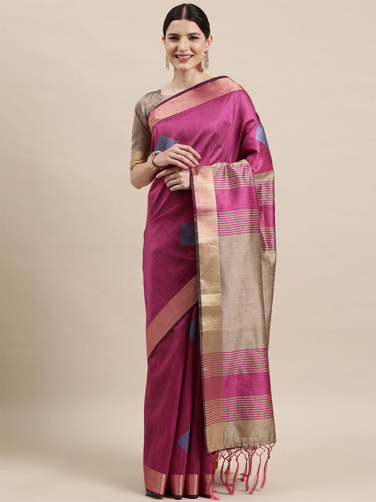 Women's Cotton Silk Pink Woven Design Handloom Saree With Blouse Piece - Odette