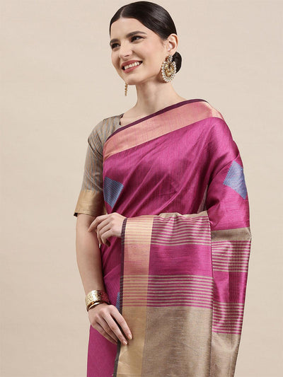 Women's Cotton Silk Pink Woven Design Handloom Saree With Blouse Piece - Odette