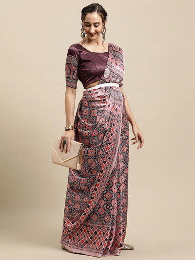 Women's Crepe Mauve Printed Designer Saree With Blouse Piece - Odette
