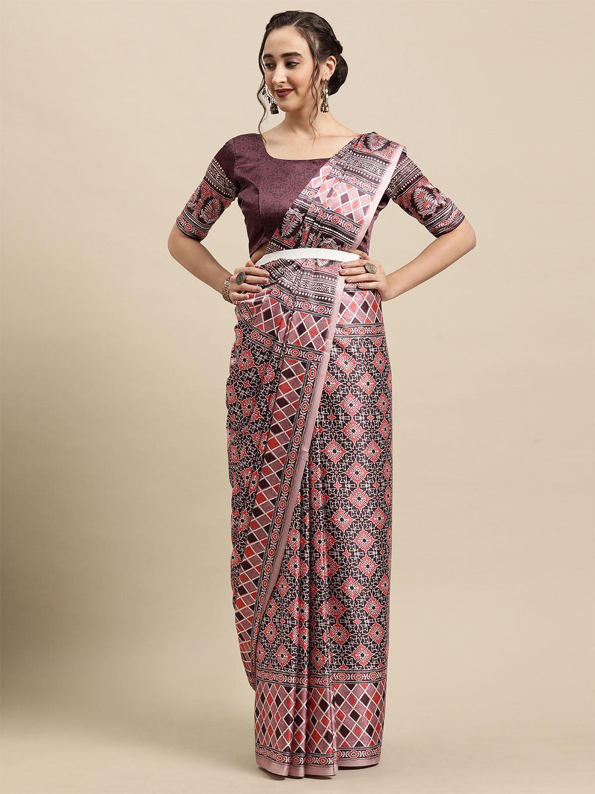 Women's Crepe Mauve Printed Designer Saree With Blouse Piece - Odette