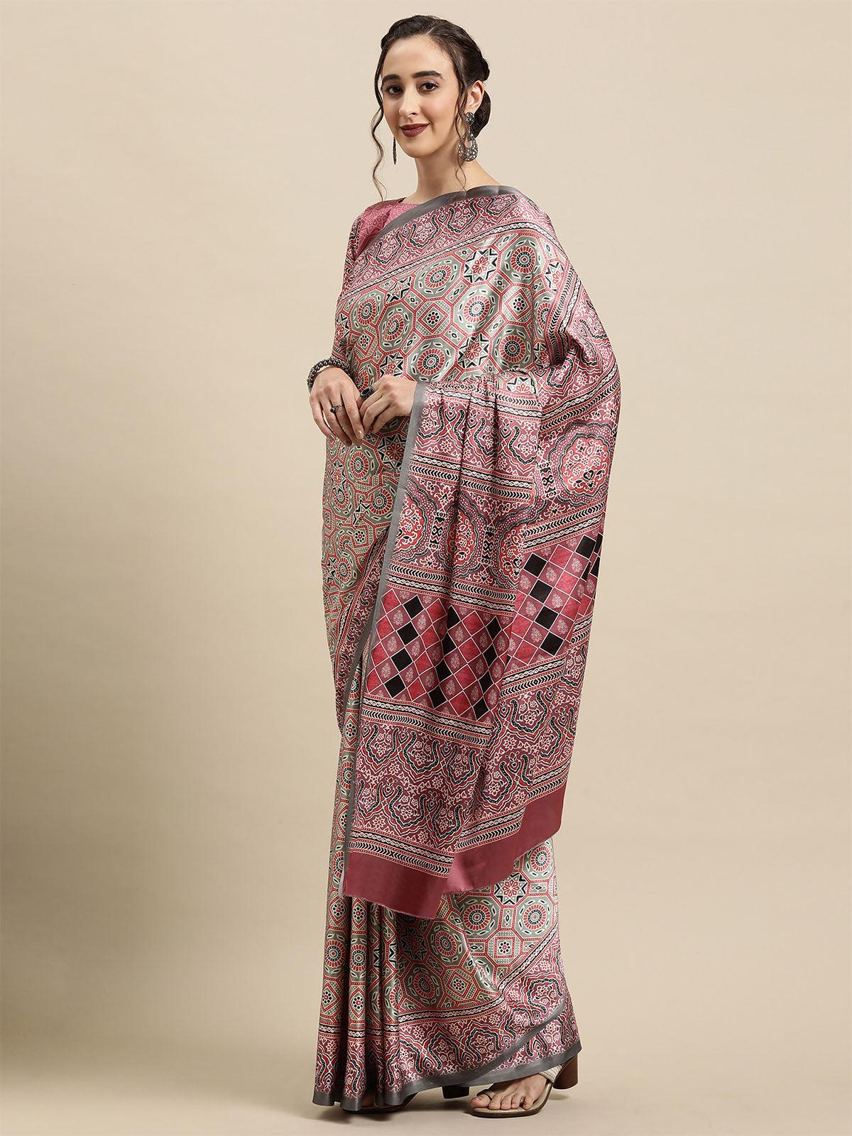 Women's Crepe Olive Printed Designer Saree With Blouse Piece - Odette