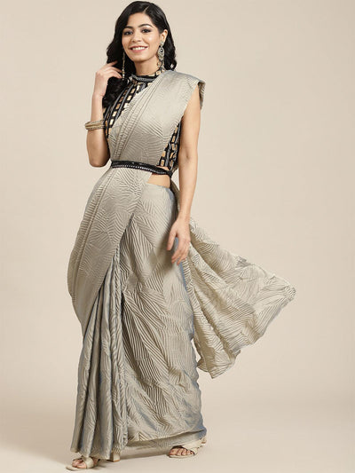 Women's Georgette Grey Solid Belted Sarees With Blouse Piece - Odette