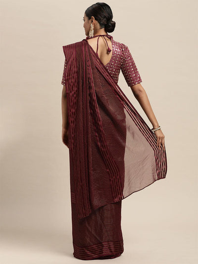 Women's Georgette Magenta Solid Belted Sarees With Blouse Piece - Odette