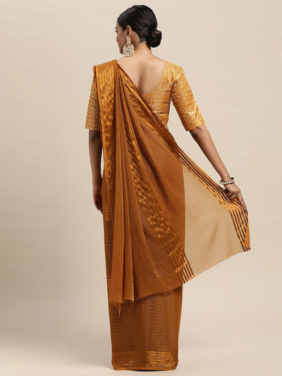 Women's Georgette Mustard Solid Belted Sarees With Blouse Piece - Odette