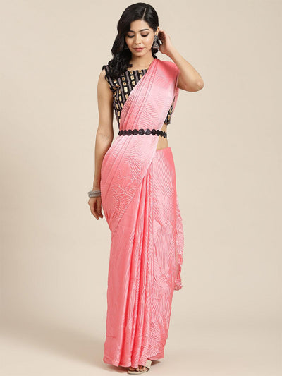 Women's Georgette Pink Solid Belted Sarees With Blouse Piece - Odette