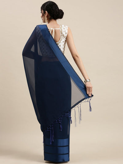 Women's Georgette Teal blue Solid Designer Saree With Blouse Piece - Odette