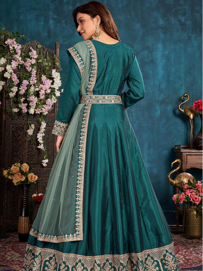 Women's Green Art Silk Semi Stitched Salwar Suit - Odette
