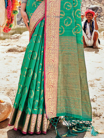 Women's Green Banarasi Silk Woven Design Saree With Blouse Piece - Odette