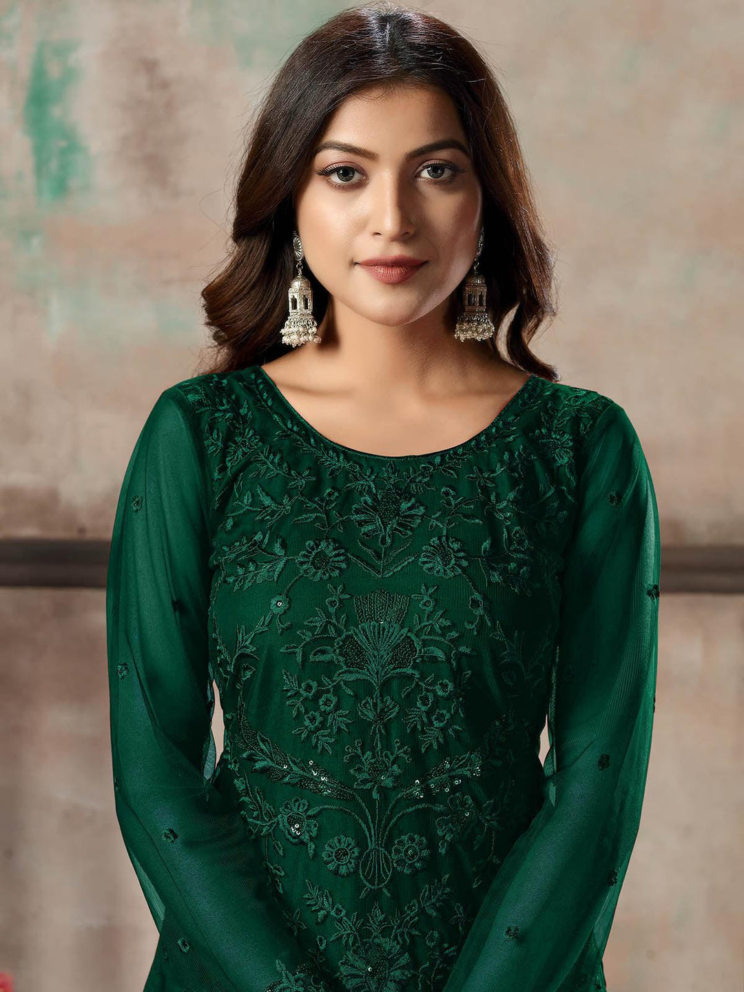 Buy Women's Green Net Semi Stitched Salwar Suit Online.  Odette