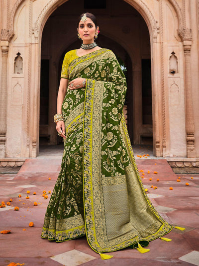 Women's Green Semi Dolla Saree With Blouse Piece - Odette