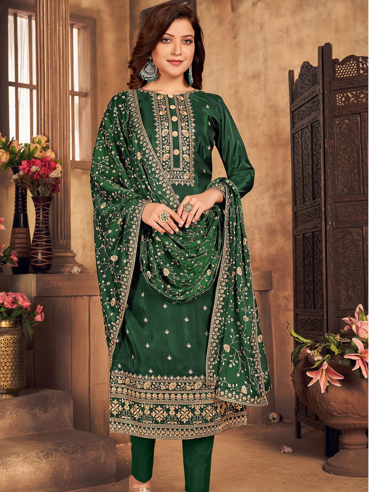 Women's Green Viscose Semi Stitched Salwar Suit - Odette