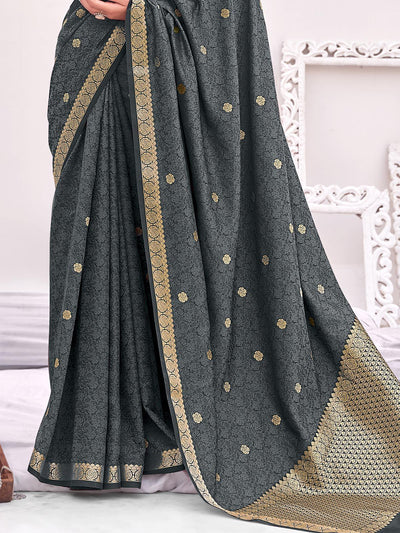 Women's Grey Banarasi Silk Woven Design Saree With Blouse Piece - Odette