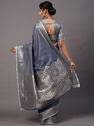 Women's Linen Blend Blue Woven Design Celebrity Saree With Blouse Piece - Odette