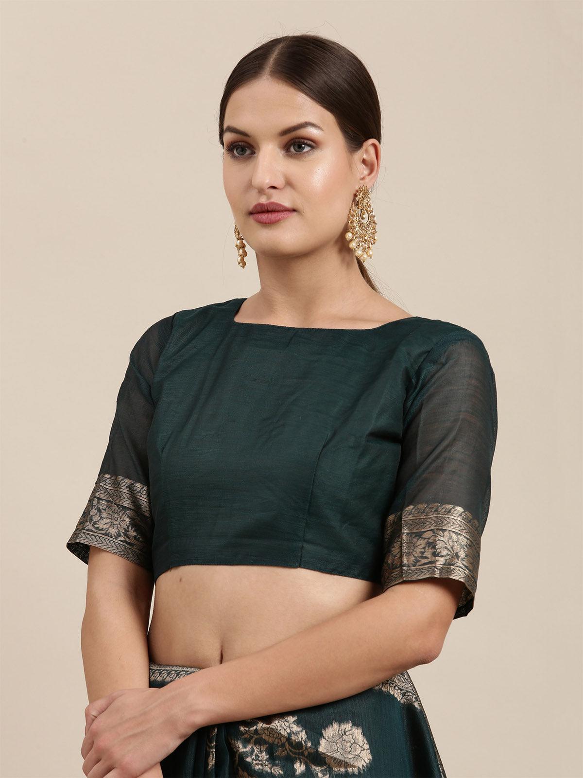 Women's Linen Blend green Woven Design Designer Saree With Blouse Piece - Odette