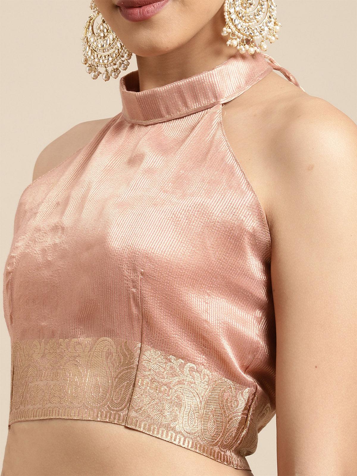 Women's Linen Blend Mauve Woven Design Designer Saree With Blouse Piece - Odette
