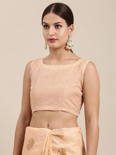 Women's Linen Blend Peach Woven Design Designer Saree With Blouse Piece - Odette