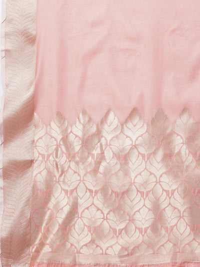 Women's Linen Blend Pink Woven Design Celebrity Saree With Blouse Piece - Odette