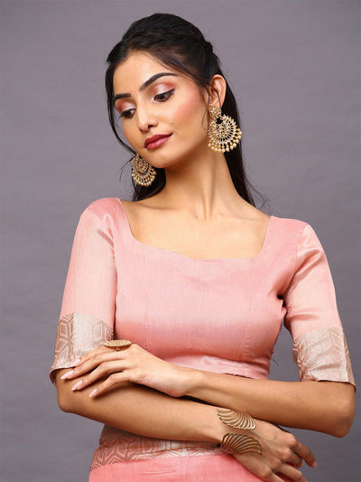Women's Linen Blend Pink Woven Design Designer Saree With Blouse Piece - Odette