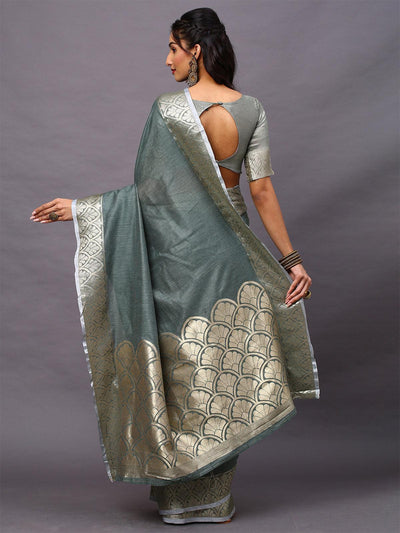 Women's Linen Blend Sea Green Woven Design Designer Saree With Blouse Piece - Odette