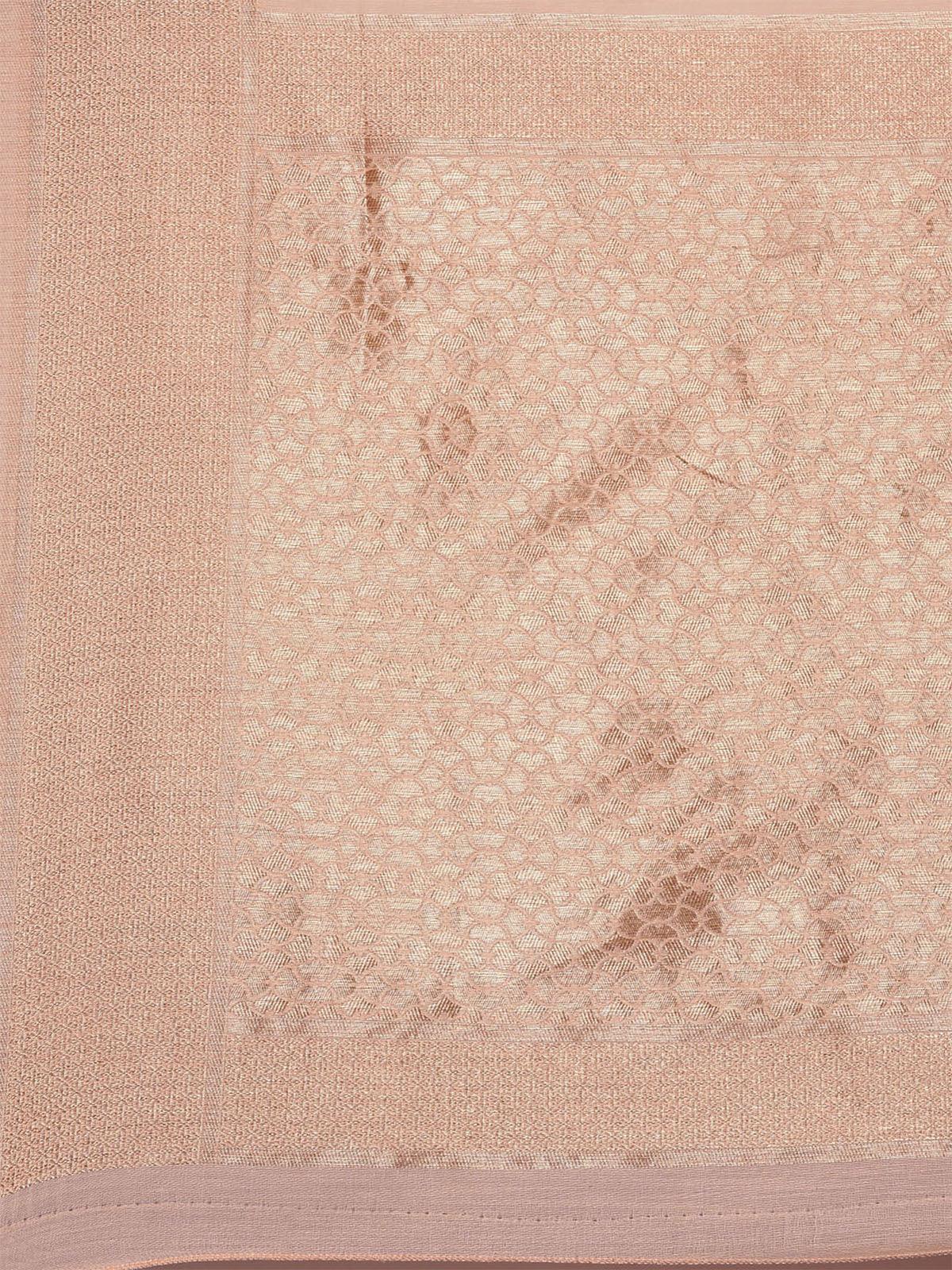 Women's Linen Peach Woven Design Woven saree With Blouse Piece - Odette