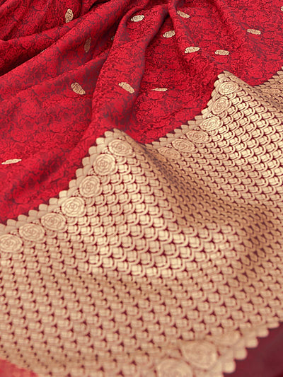 Women's Maroon Banarasi Silk Woven Design Saree With Blouse Piece - Odette