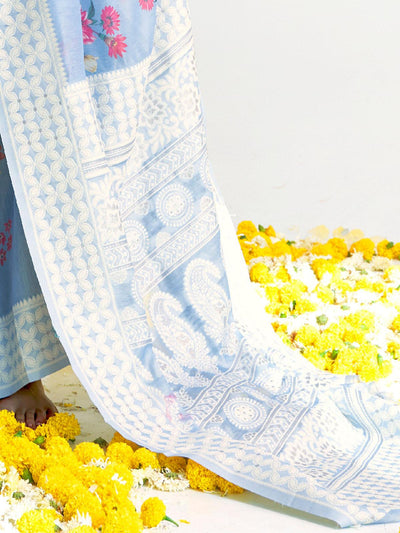 Women's Modal Turquoise Digital Print Designer Saree With Blouse Piece - Odette
