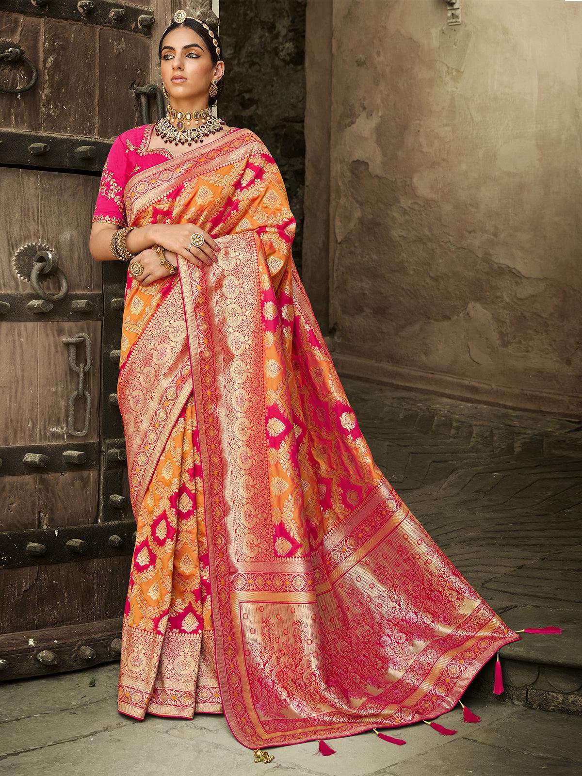 Women's Mustard Jacquard Woven Design Saree With Blouse Piece - Odette