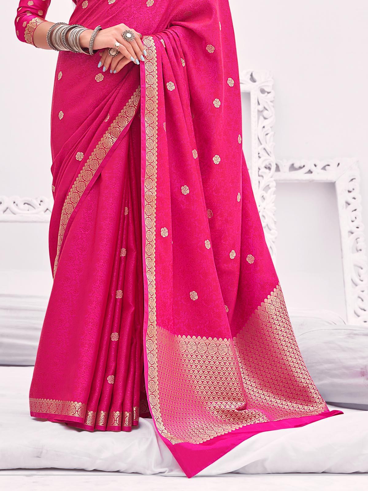 Women's Pink Banarasi Silk Woven Design Saree With Blouse Piece - Odette