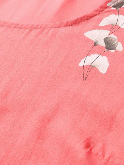 Women's Pink Floral Print Poly Crepe Kurta - Odette
