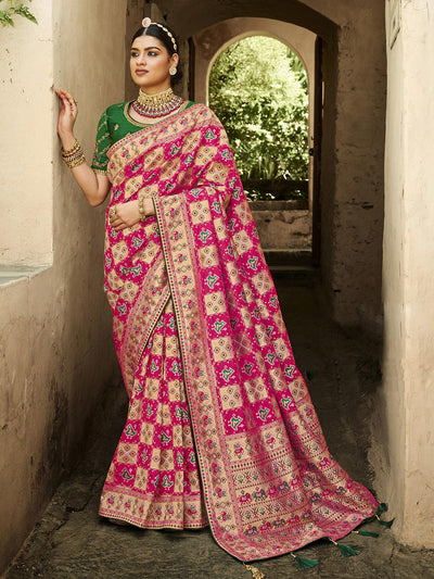Women's Pink Jacquard Woven Design Saree With Blouse Piece - Odette