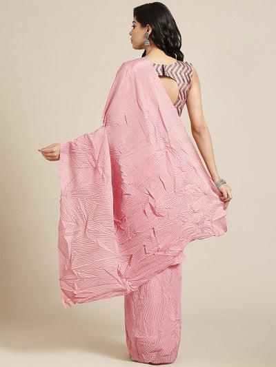 Women's Pure Crepe Pink Solid Belted Sarees With Blouse Piece - Odette